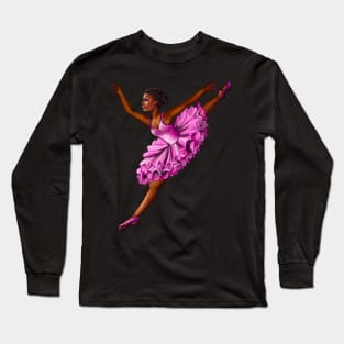 Black ballerina with corn rows ballet dancing ! beautiful  black girl with Afro hair and dark brown skin wearing a pink tutu.Hair love ! Long Sleeve T-Shirt